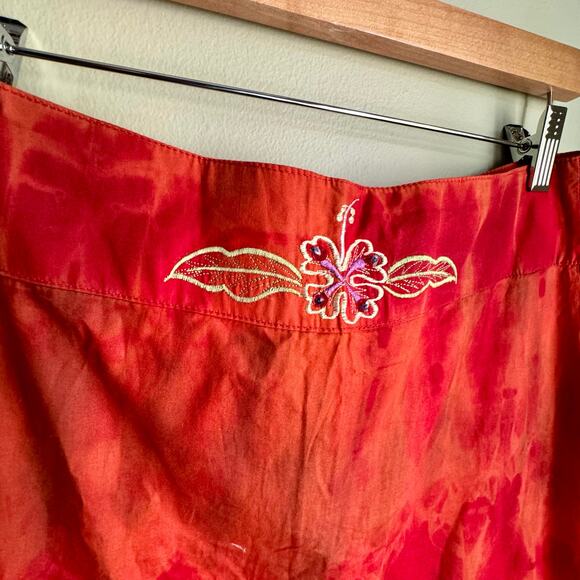 VTG 90s Gemini A-Line Midi Skirt Tie Dye Red Floral Embroidery Fairy Whimsigoth - Picture 4 of 8